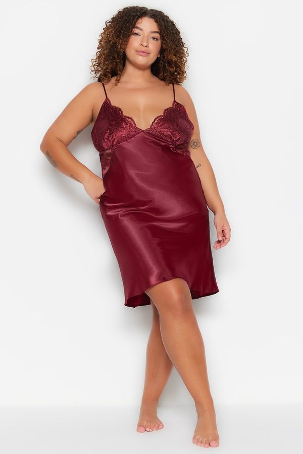 Trendyol Trendyol Curve Burgundy Satin Woven Lace Nightgown