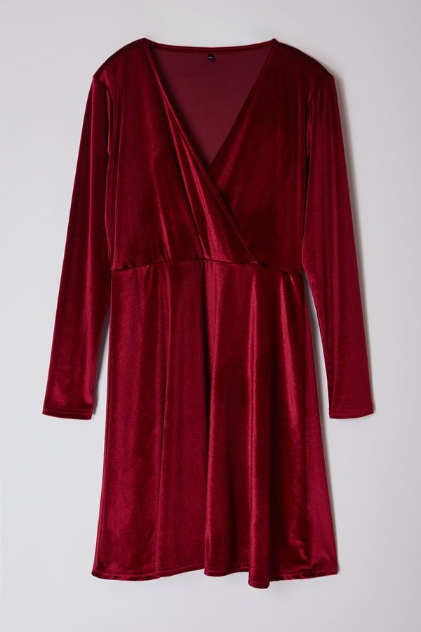 Trendyol Trendyol Curve Burgundy Velvet Knitted Plus Size Dress