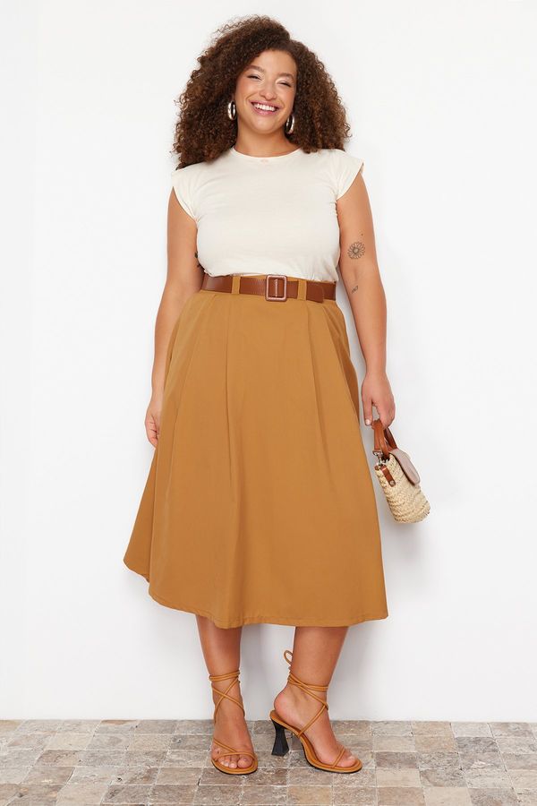 Trendyol Trendyol Curve Camel Woven Plus Size Skirt