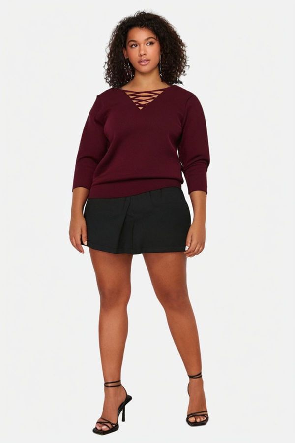 Trendyol Trendyol Curve Cherry Cross Body-hugging Brit Knit Sweater