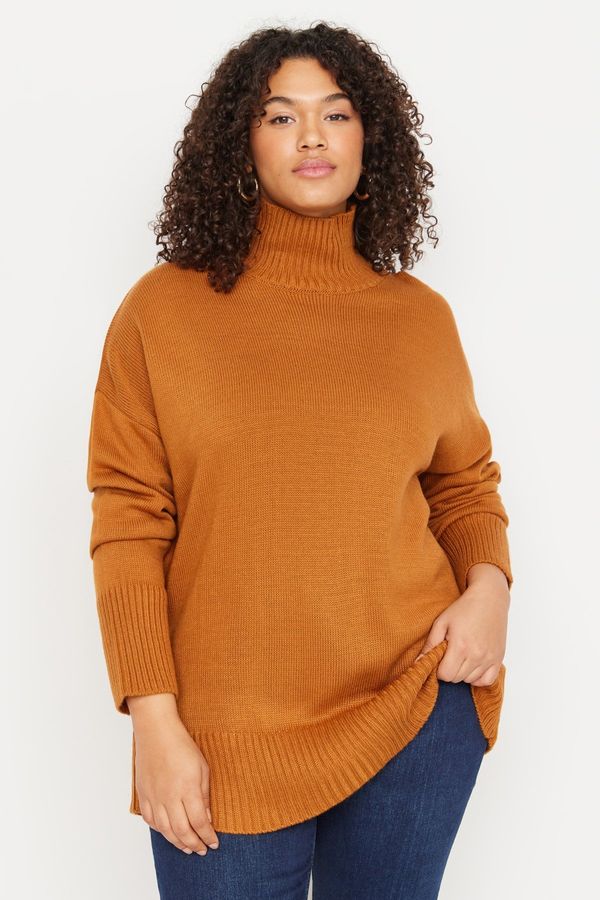 Trendyol Trendyol Curve Cinnamon Turtleneck Off Shoulder Knitwear Sweater