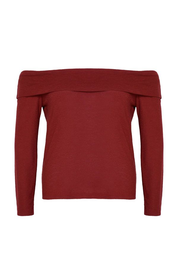 Trendyol Trendyol Curve Claret Red Carmen Collar Knitted Plus Size Blouse