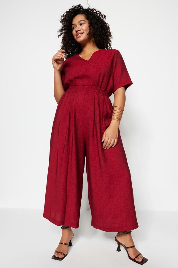 Trendyol Trendyol Curve Claret Red Woven Overalls with an Elastic Waist