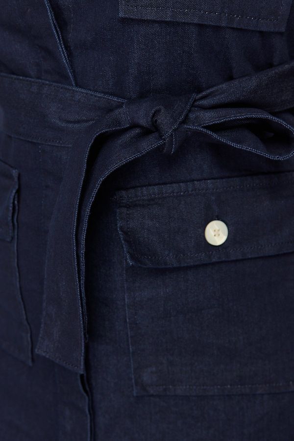 Trendyol Trendyol Curve Dark Blue Belt Detailed Mini Denim Shirt Dress