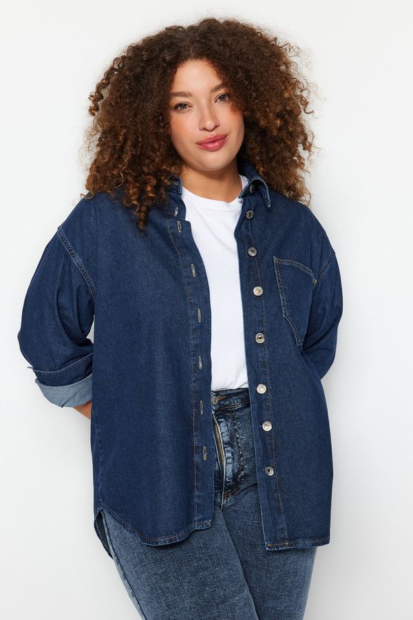 Trendyol Trendyol Curve Dark Blue Oversize Denim Shirt