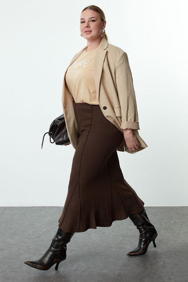 Trendyol Trendyol Curve Dark Brown Maxi/Long Length Camisole Knitted Plus Size Skirt