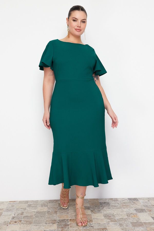 Trendyol Trendyol Curve Dark Green Finike Woven Plus Size Dress