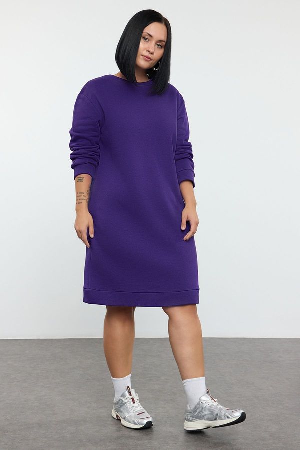 Trendyol Trendyol Curve Dark Purple 2 Yarn Non-raised Knit Plus Size Dress