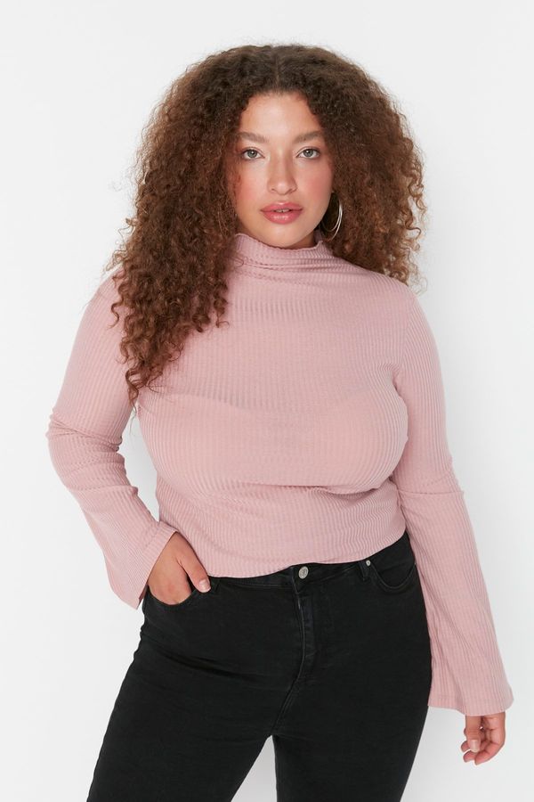 Trendyol Trendyol Curve Dusty Rose Collar Detailed Knitted Blouse