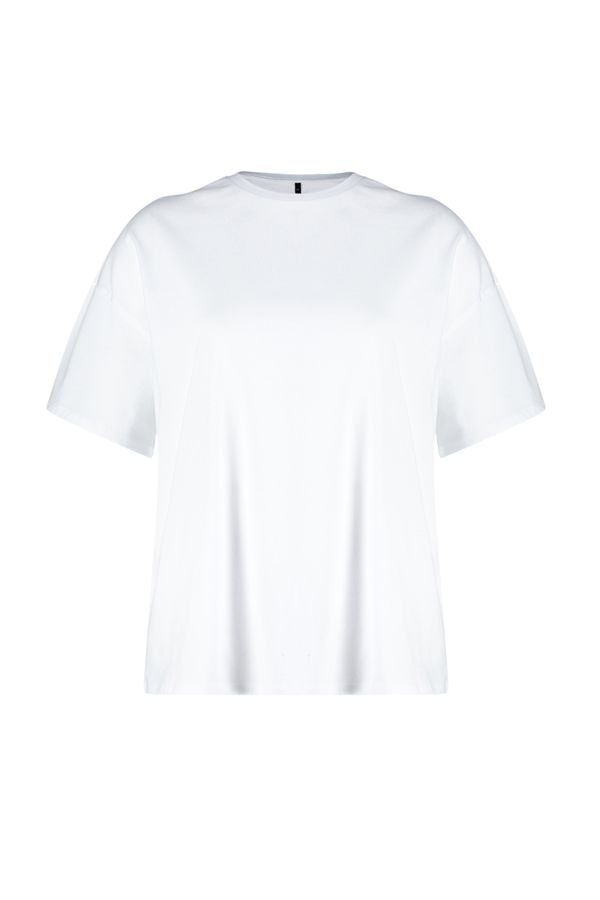 Trendyol Trendyol Curve Ecru 100% Cotton Premium Oversize/Wide Fit Crew Neck Knitted T-Shirt
