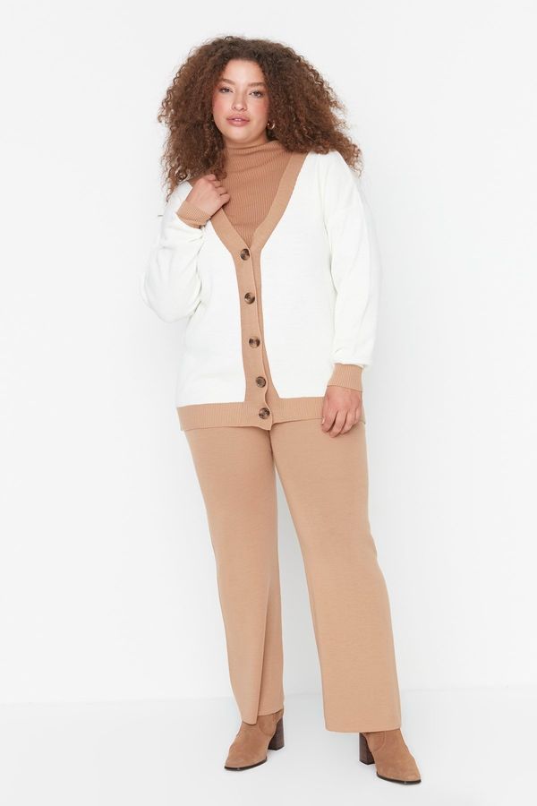 Trendyol Trendyol Curve Ecru Button Detailed Knitwear, Cardigan, and Pants Suit