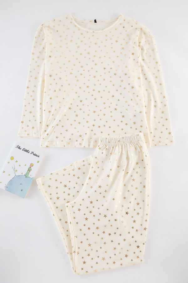 Trendyol Trendyol Curve Ecru Gilded Star Printed Knitted Pajama Set