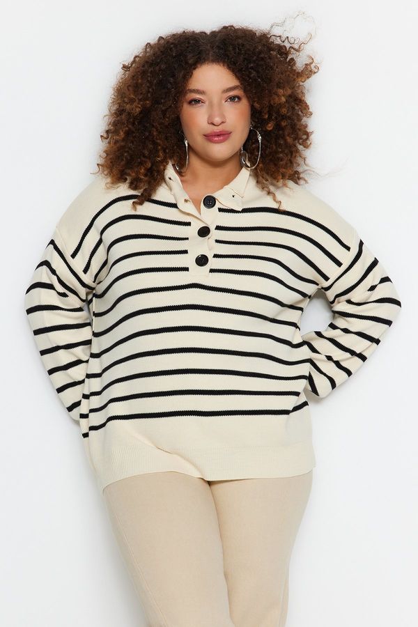 Trendyol Trendyol Curve Ecru Striped Knit Sweater