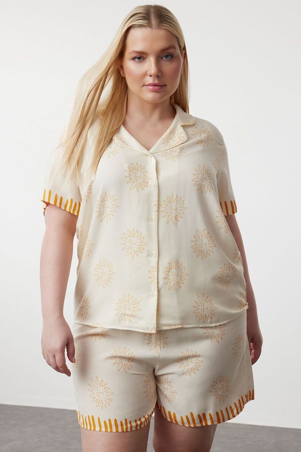 Trendyol Trendyol Curve Ecru Sun Patterned Shirt Collar Woven Pajama Set