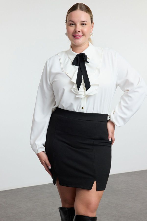 Trendyol Trendyol Curve Ecru Woven Shirt with Removable Bow