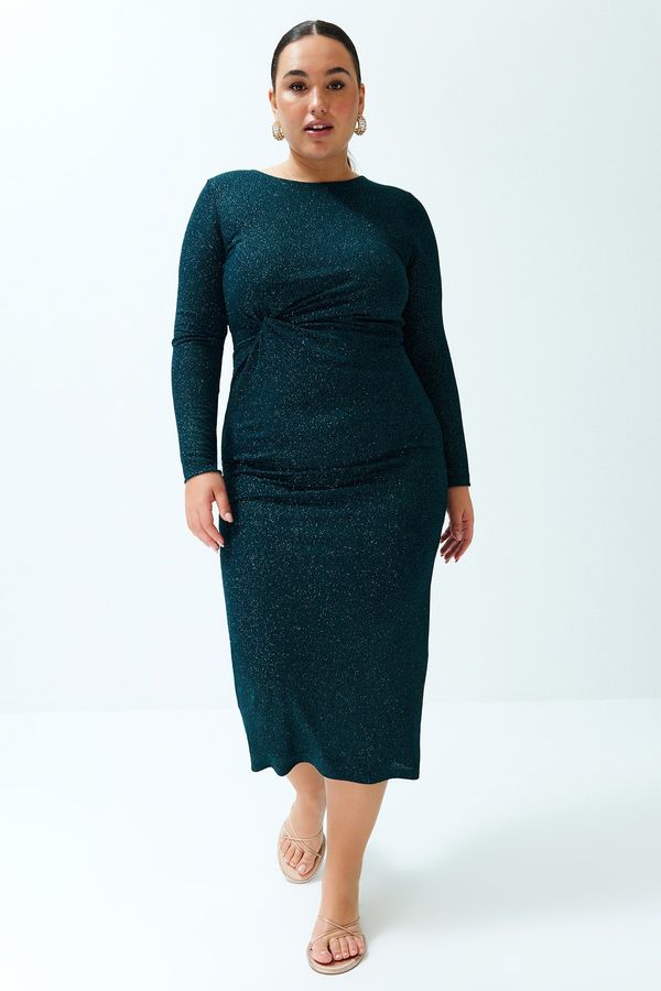 Trendyol Trendyol Curve Emerald Green Midi Lurex Knitted Dress