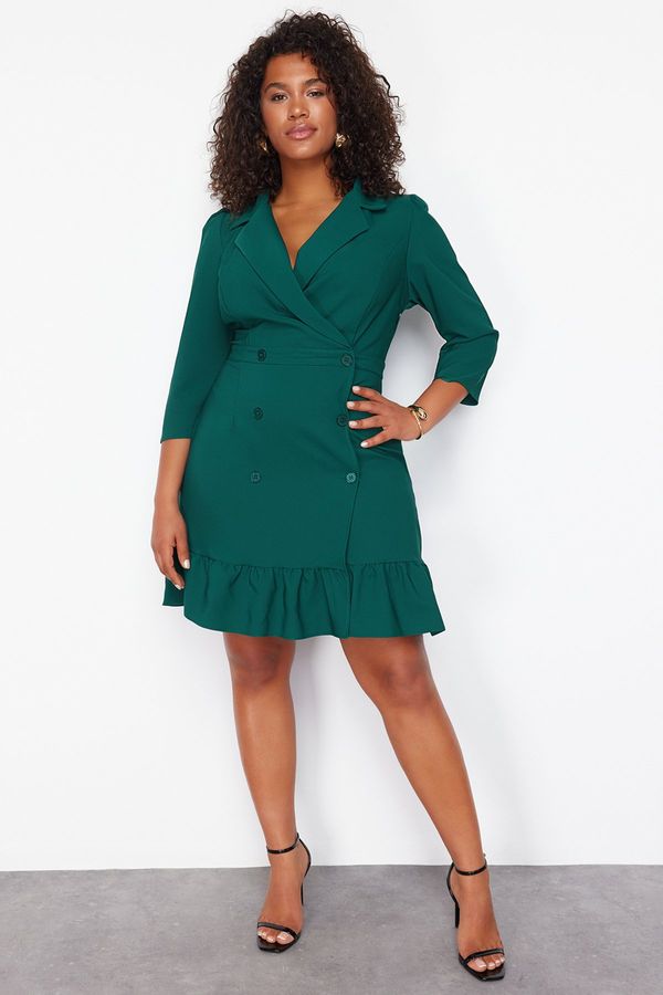 Trendyol Trendyol Curve Emerald Green Unlined Three Quarter Sleeve Mini Woven Jacket Dress
