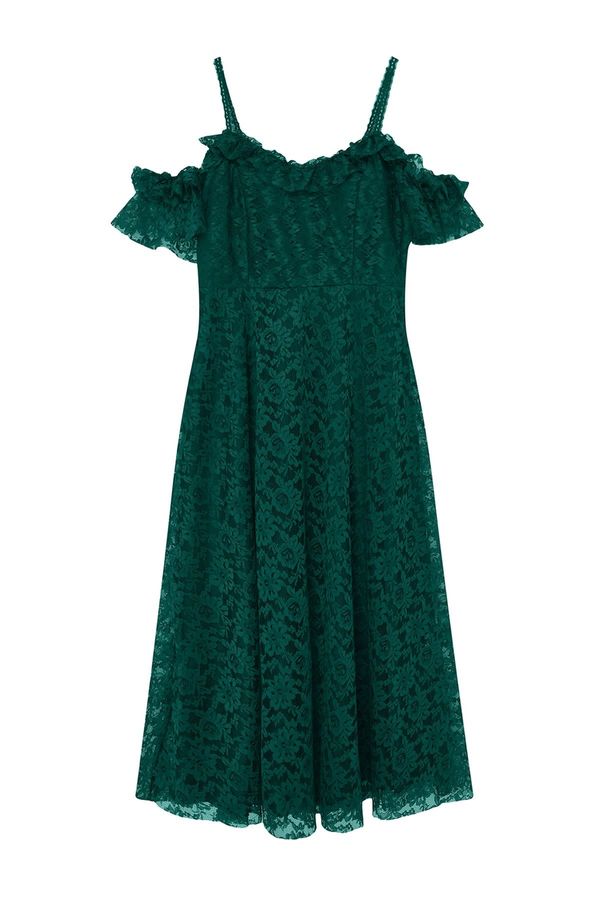 Trendyol Trendyol Curve Emerald Green Woven Guipure Detailed Plus Size Dress