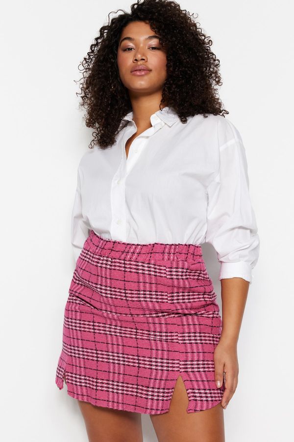 Trendyol Trendyol Curve Fuchsia Plaid Tweed Mini Woven Plus Size Skirt