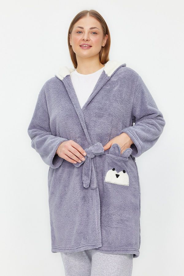 Trendyol Trendyol Curve Gray Animal Figured Wellsoft Knitted Dressing Gown