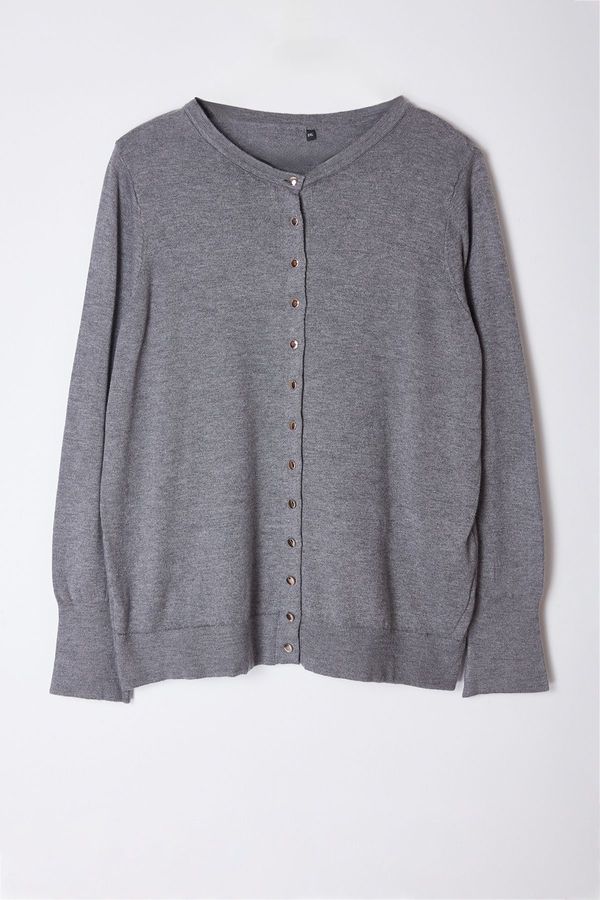 Trendyol Trendyol Curve Gray Buttoned Premium Soft Quality Knitwear Cardigan