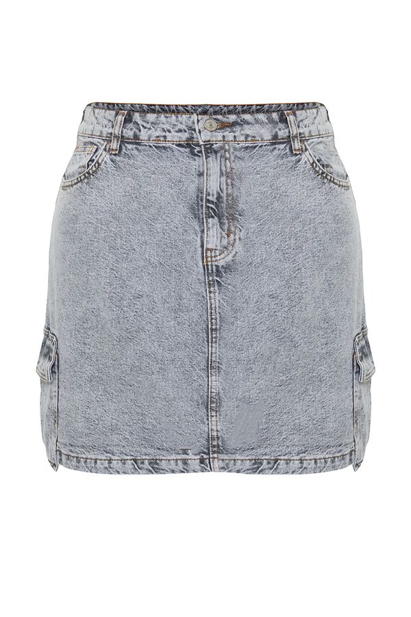 Trendyol Trendyol Curve Gray Cargo Pocket Mini Denim Skirt
