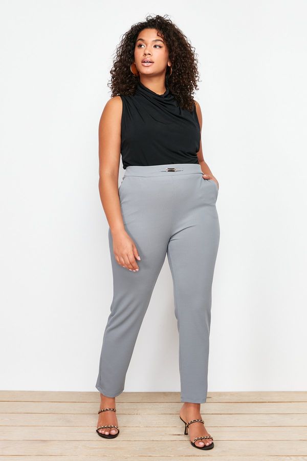 Trendyol Trendyol Curve Gray Cigarette Accessory Detail Knitted Trousers