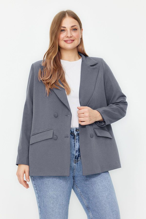 Trendyol Trendyol Curve Gray Double Closure Woven Blazer Jacket