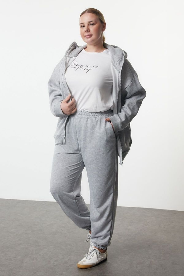 Trendyol Trendyol Curve Gray Melange Loose Jogger Thin Leg Elastic Knitted Sweatpants