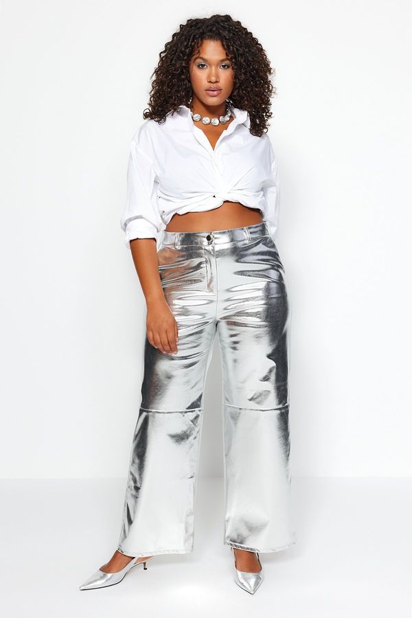 Trendyol Trendyol Curve Gray Metallic Wide Cut Woven Trousers