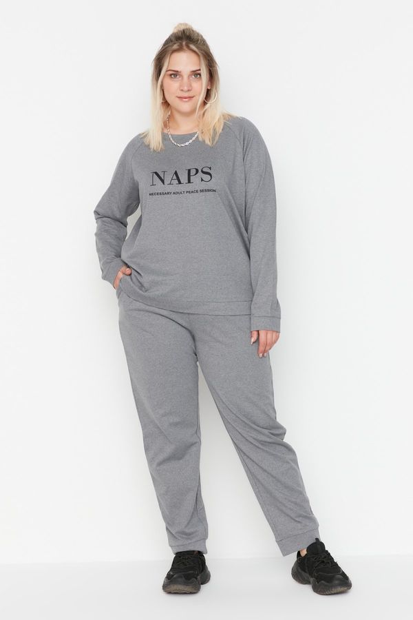 Trendyol Trendyol Curve Gray Printed Cotton Knitted Pajama Set