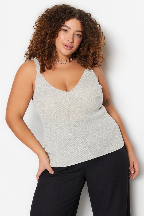 Trendyol Trendyol Curve Gray Strap Fine Knitwear Glitter Blouse