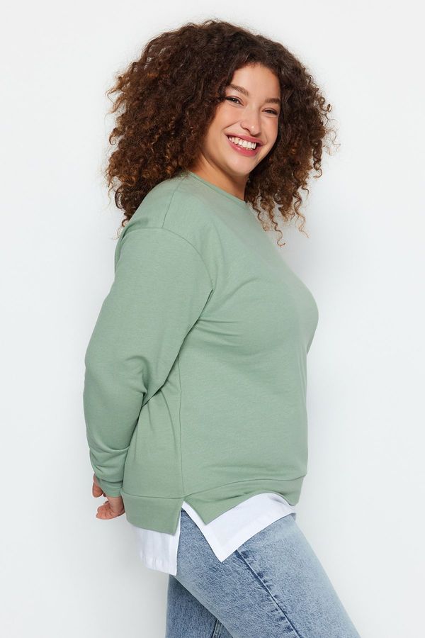 Trendyol Trendyol Curve Green Bottom T-Shirt Pull-out Look Thin Knitted Sweatshirt