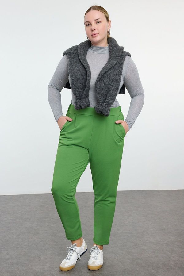 Trendyol Trendyol Curve Green Carrot Fit Knitted Plus Size Trousers