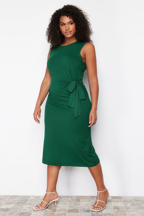 Trendyol Trendyol Curve Green Faux Lace Detailed Knitted Dress