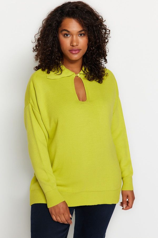 Trendyol Trendyol Curve Green Front Detailed Knitwear Sweater