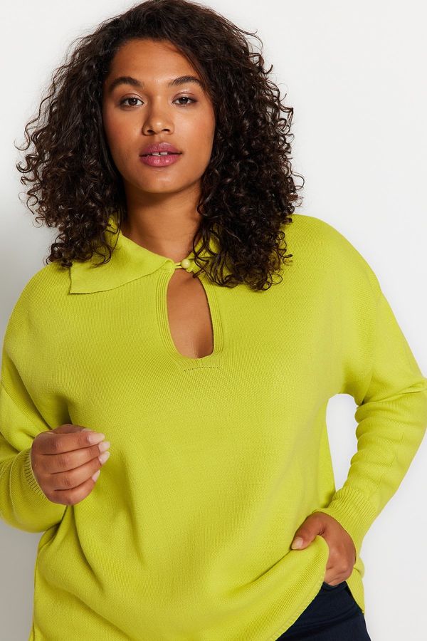 Trendyol Trendyol Curve Green Front Detailed Knitwear Sweater