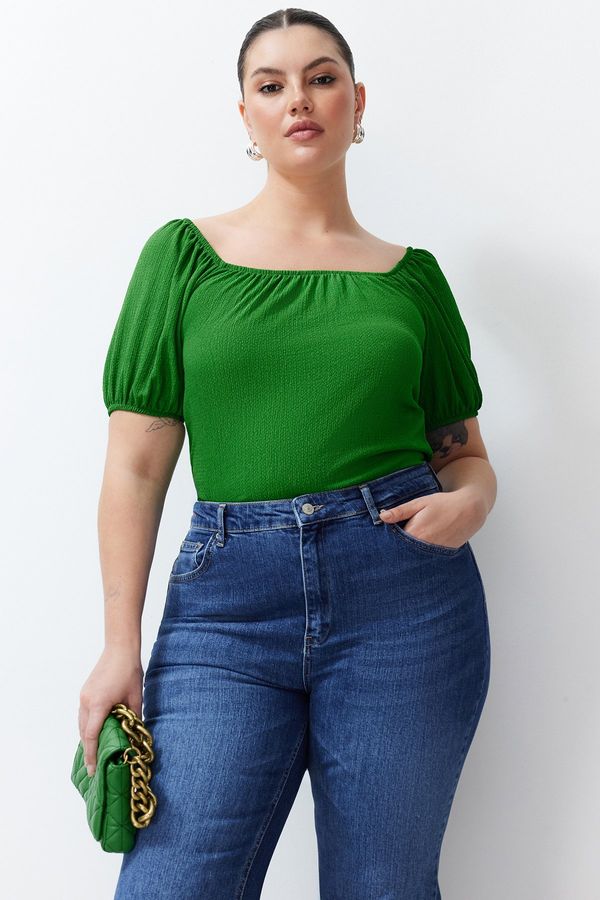 Trendyol Trendyol Curve Green Gathered Detailed Knitted Blouse