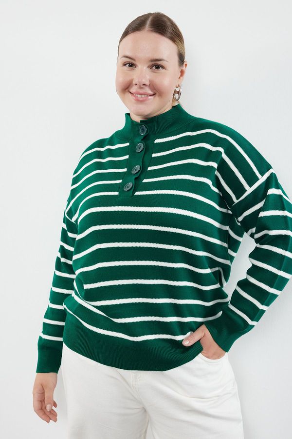 Trendyol Trendyol Curve Green-Multicolored Striped Knitwear Sweater