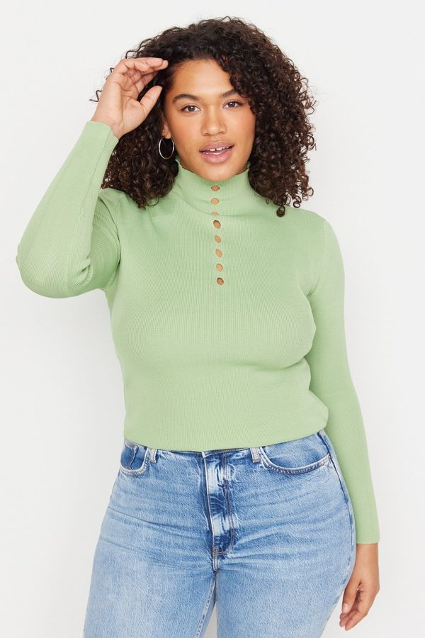 Trendyol Trendyol Curve Green Stand Up Collar Knitwear Blouse