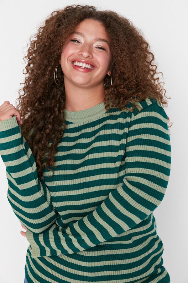 Trendyol Trendyol Curve Green Striped Ribbed Body-hugging Knitwear Sweater