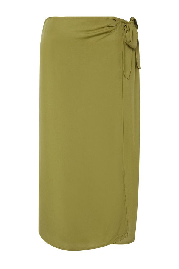 Trendyol Trendyol Curve Green Tied Double Breasted Closure Viscose Fabric Maxi Length Woven Skirt