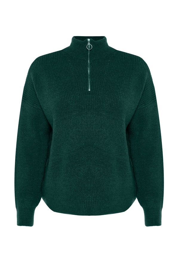 Trendyol Trendyol Curve Green Zip-Up Knitwear Sweater