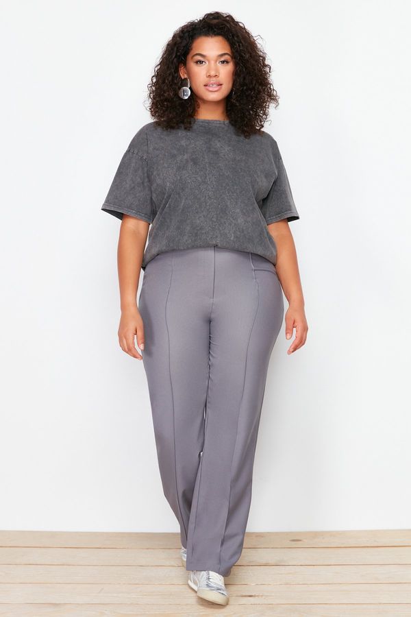 Trendyol Trendyol Curve Grey High Waist Wide Leg/Wide Leg Woven Fabric Trousers