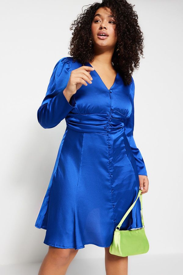 Trendyol Trendyol Curve Indigo Button Detailed Satin Woven Dress