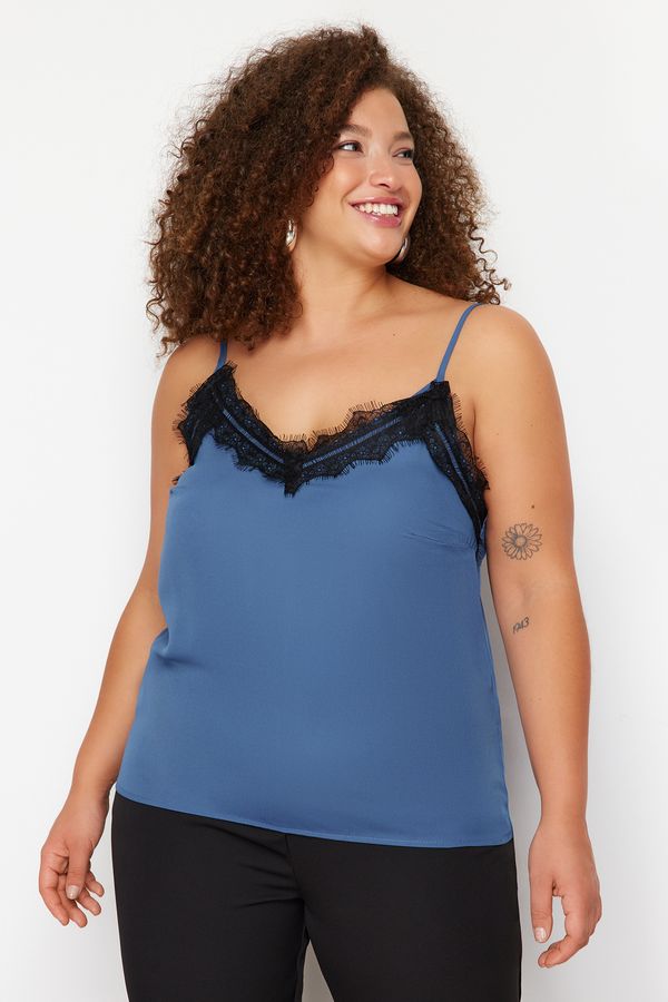 Trendyol Trendyol Curve Indigo Strappy Lace Woven Plus Size Blouse