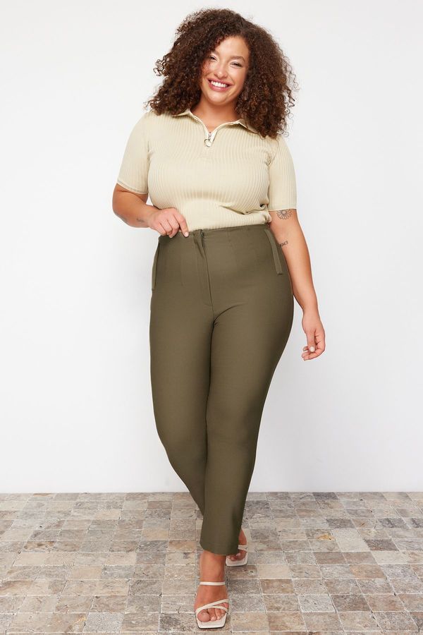 Trendyol Trendyol Curve Khaki Cigarette Fleto Pocket Woven Plus Size Fabric Trousers