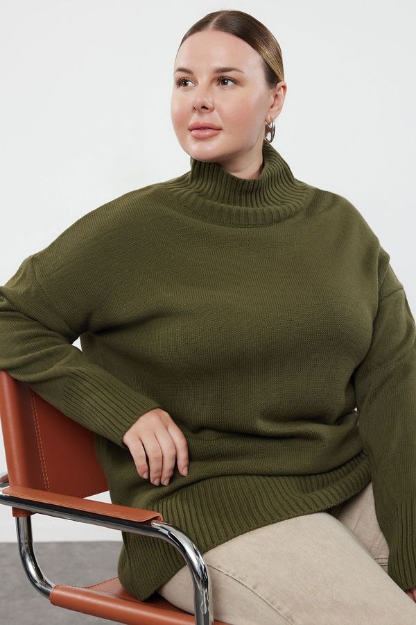 Trendyol Trendyol Curve Khaki Turtleneck Off Shoulder Knitwear Sweater