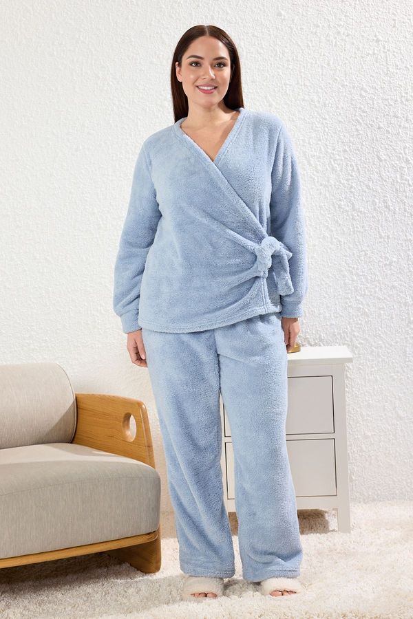 Trendyol Trendyol Curve Light Blue Double Breasted Wellsoft/Plush Knitted Pajama Set