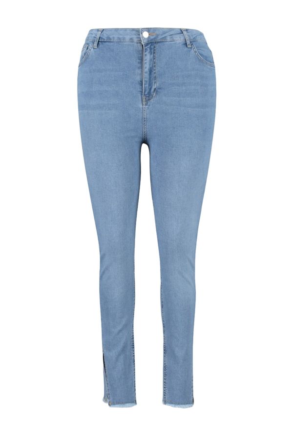 Trendyol Trendyol Curve Light Blue Flexible Skinny Denim Jeans with Slit and Tassel Detail